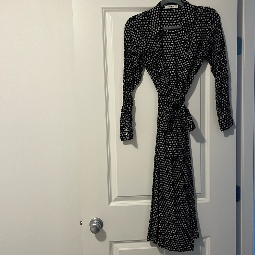 Mango Black and White floral wrap dress